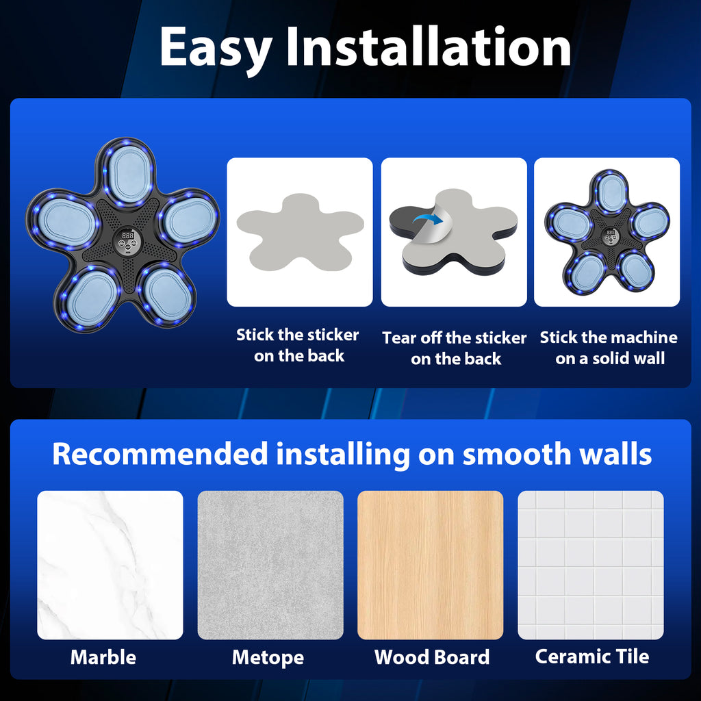 OurStarry Smart Music Boxing Machine for Adults and Kids, Training Machine with LED Electronic Wall Mounted, Home Indoor Workout Equipment with Premium Boxing Gloves (Black 11)