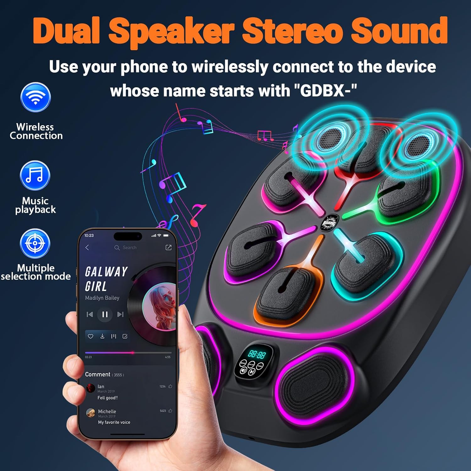 LED target training modes on the OurStarry music boxing machine